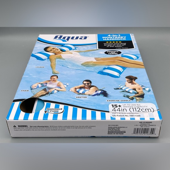 Aqua Inflatable 4 In 1 Monterey Hammock Pool Float, Blue & White Stripes NEW - Picture 4 of 5